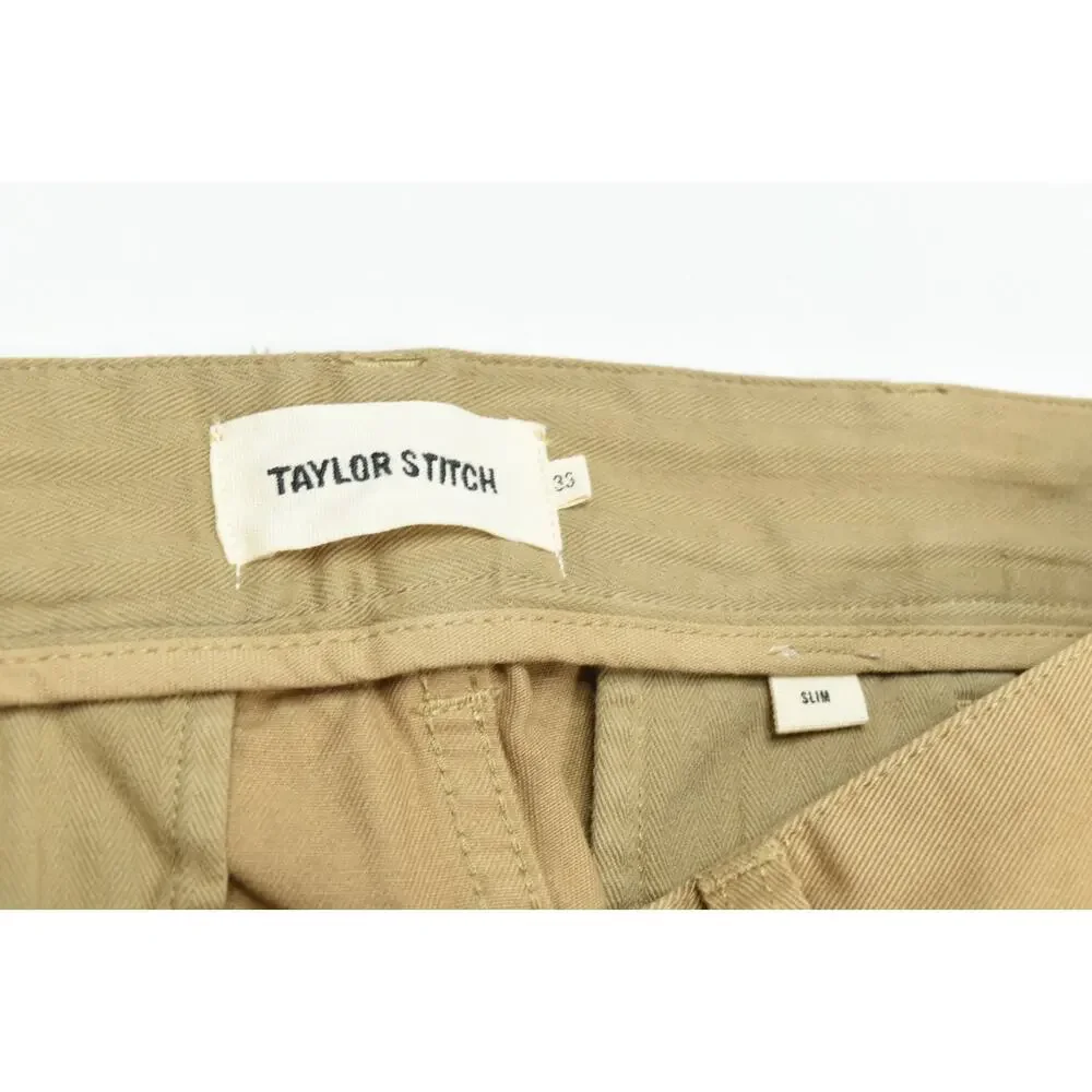 Taylor Stitch Chino Pants Mens 33 (34x35) Beige Straight Leg Slim Fit Cotton